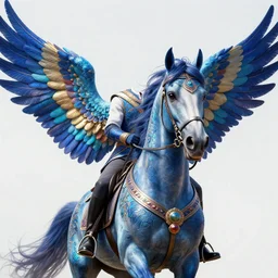 horseman without head on top of horse with wings, colorful of blue color concept art, trending on artstation, highly detailed, intricate, sharp focus, digital art, 8 k