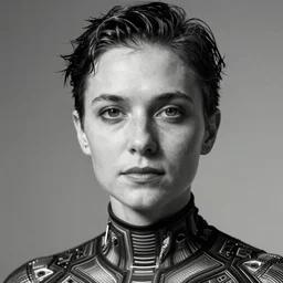 svetlana tsikhanouskaya closeup portrait futuristic fractal fightsuit gaston bussiere craig mullins j. c. leyendecker short wet hair richard avedon peter lindbergh monochrome studio lighting