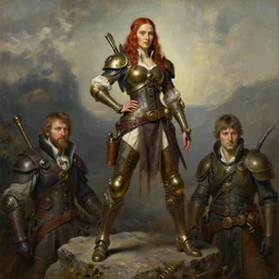 oil painting of a highly detailed steampunk gal gadot posing while standing on a rock : leonardo da vinci, greg rutkowski, magali villeneuve