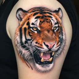 a girl with a tiger hat tattoo, hyper realistic, hyper detailed, by eliot kohek