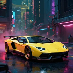 cyberpunk car lamborgini counatch on the background of drak dirty style cyberpunk city like in blade runner film just in the syle by nicholas hiattcinematic with cinematic lighting, raytracing, 8 k, made in octane render, volumetric, vivid, beautiful art, hyperrealism