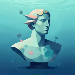 bust of an underwater traveler, organic abstract illustration