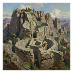 a weathered mountain, a maze of rock formations, extremely detailed oil painting, unreal 5 render, rhads, sargent and leyendecker, savrasov levitan polenov, bruce pennington, studio ghibli, tim hildebrandt, digital art, landscape painting, octane render, beautiful composition, trending on artstation, award winning photograph, masterpiece