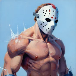 greg manchess mid shot portrait painting of angry decomposing muscular jason voorhees from evil dead mortal kombat as overwatch character, medium shot, asymmetrical, profile picture, organic painting, sunny day, matte painting, bold shapes, fozen ice hard edges, street art, trending on artstation, by huang guangjian and gil elvgren and sachin teng
