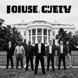 rap album cover, black and white photo of a mob in front of the white house