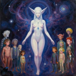 a beautiful painting of a feminine cosmic dmt entity of the upper planes by ilya kuvshinov and artgerm and wlop and loish and alex grey and wlop and wes anderson and spike jonze, trending on artstation