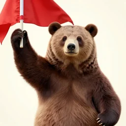 a portrait of a socialist bear waving a red flag