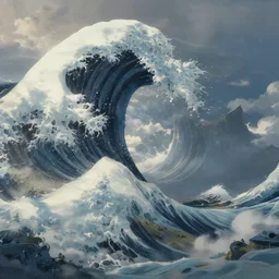 beautiful digital fantasy illustration of a a giant wave in the sky, a detailed matte painting by Dan Luvisi, cgsociety, fantasy art, apocalypse art, apocalypse landscape, highly detailed, soft lighting, rendered in octane, masterpiece, very very very aesthetic