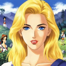 portrait of a beautiful european with blonde hair and royal blue eyes woman in a scenic environment by amano yoshitaka, marc simonetti, jean giraud, martine johanna, josan gonzalez