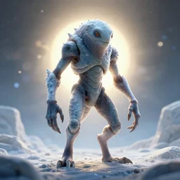 4 legged and two armed sentient being from an undiscovered planet. it has evolved to live in the extreme cold. portrait photograph, volumetric lighting, golden ratio composition, strong backlight, poster, highly detailed, sharp focus, bokeh