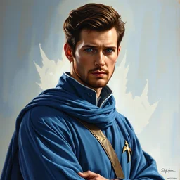 matt smith wearing blue robes, in the costume of senator bail organa from star trek, beautiful painting by artgerm and greg rutkowski