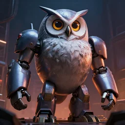 a giant robot owl, cinematic lighting, digital art, artgerm