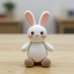 toy rabbit clay model on a table 3 inches high