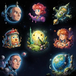 photo cartoon illustration comics manga painting of spaceenvironement : 6 fantasy environement, digital painting, unreal engine, 8 k, volumetric lighting, contrast by john kirby by carl warner and jim woodring, trending on artstation