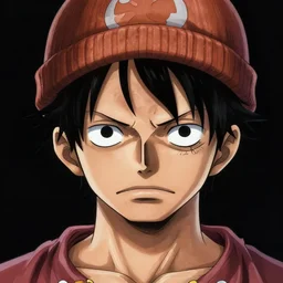 a portrait of Luffy from one piece by eiichiro oda. He is wearing a beanie, and has a serious look on his face, hyper-detailed masterpiece
