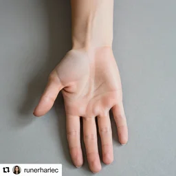 an instagram photo of one ultra detailed woman's palm held against the floor, instagram photo, studio photo