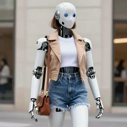 a robot wearing fashionable women’s streetwear