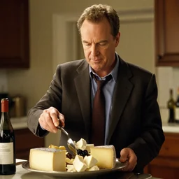 film still of bill murray as Peter venkman, setting out a cheese and wine platter