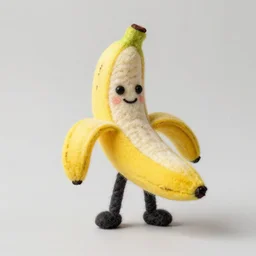a needle felted cartoon humanoid banana, needle felting art.