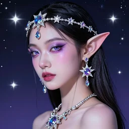 huang posung charming and miracle female luxury aasimar in the starry sky boho channel accessories star sparkles sharp focus d d epic retrowave art