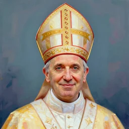 colorful portrait of pope john paul ii wearing pope's cap in the style of artgerm
