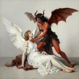 the best lack all conviction while the worst are full passionate intensity, painting, minimalist, elegant, hyperrealistic, a demon attacking a bleeding angel