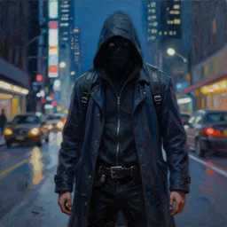 1 9 9 5 box art. netrunner hacker. on the streets of night city. character class. keith parkinson. oil on canvas.