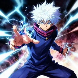Killua from HxH doing God speed electricity, 8k, digital art, drawn by j.c. leyendecker, amazing quality