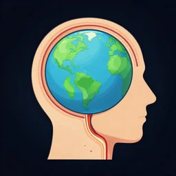 illustration of cross section of human head, thinking about green planet Earth