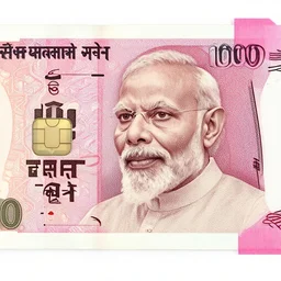 2000 rupees currency note with Narendra Modi's face on it, designed by H R Giger, the note also has a nano chip, pink,