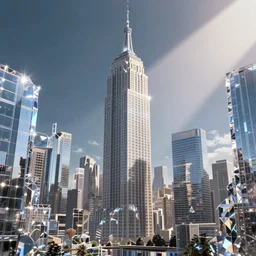 a futuristic new york city in shiny crystaline