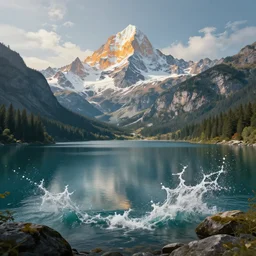 mountains distant lake splash art graphic design art, fantasy, highly detailed, art by greg rutkowski