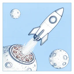 a blueprint of how to send a pizza to the moon with a rocket, blueprint, pizza, rocket, moon