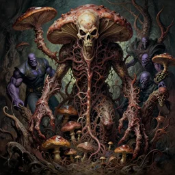 the platonic ideal of fungal of cletus kasady ultimate carnage thanos dementor doctor manhattan chtulu nazgul, detailed, intricate, hyperrealism, intense, scary, decay, dmt, art by brock hofer and artgerm and greg rutkowski and alphonse mucha