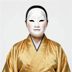 portrait of a man with a mask on his face in the form of a spiral in a golden kimono, full face, against the background of a bright red moon, sad motif, ilya kuvshinov, dramatic, soft colors, futuristic, 8 k