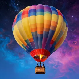 highly detailed realistic photo of hot air balloon flying in colorful space, vibrant colors, award winning masterpiece photography, hyper realistic, concept art, 8 k detail post - processing
