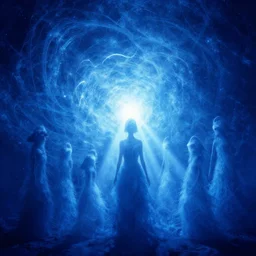 the most beautiful scene, where a giant dreamy abstraction ensconces the entire scene, the gnorbs are starting to shine a glorious blue, a ray light is brightening the subject, by greg rutkowski