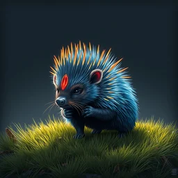 a cute and stylish cyberpunk porcupine with neon quills and fine blue fur on a grass patch, dramatic light, simple background, highly detailed, by artgerm, greg rutkowski, norman rockwell, tom bagshaw