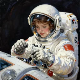 astronaut girl fixing the spaceship by milo manara