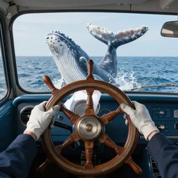 whale holding steering wheel