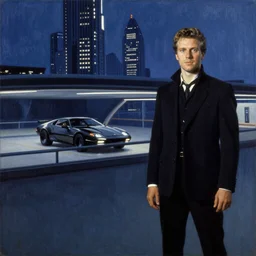 edward hopper painting, syd mead painting, kitt knight rider, cinematic, film photography, retro futuristic, blade runner 2 0 4 9