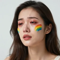 woman crying rainbow paint