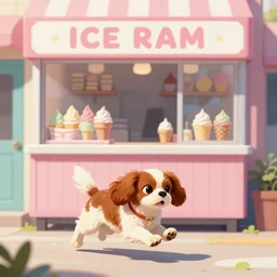 a king charles spaniel is running an ice cream shop, digital painting, artstation
