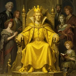 The king in yellow sits on a throne in Carcosa, Lovecraft horror illustration, very detailed, digital art, trending on artstation, concept art, smooth, illustration, art by artgerm and greg rutkowski and alphonse mucha and J. C. Leyendecker and Edmund Blair Leighton and Katsuhiro Otomo and Geof Darrow and Phil hale and Ashley wood and Ilya repin and Charlie Bowater
