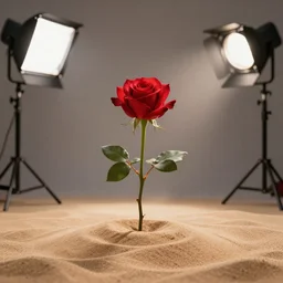 a rose in the sand, photo studio, professional photo, professional lighting, artstation trend, hdr, instagram photo