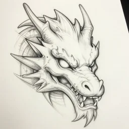 dragon detail face, tattoo sketch, new school, artstation