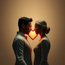 perfectly centered symmetrical balanced male and female portrait of man and woman in love sharing one heart. art by santiago calatrava, high coherence ; 3 d render 8 k octane ultra hd