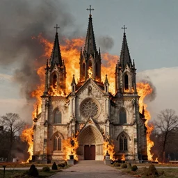 burning church, surrealistic collage art