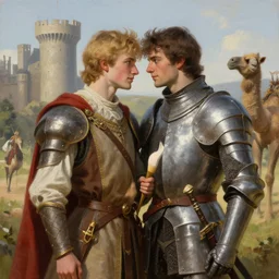 attractive arthur pendragon and his favourite attractive male knight, they are in love, camelot, natural lighting, path traced, highly detailed, high quality, digital painting, by gaston bussiere and ross tran and j. c. leyendecker