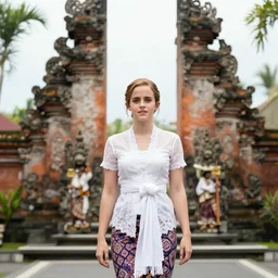 emma watson wearing kebaya bali in bali. iconic place in bali. front view. instagram holiday photo shoot, beautiful